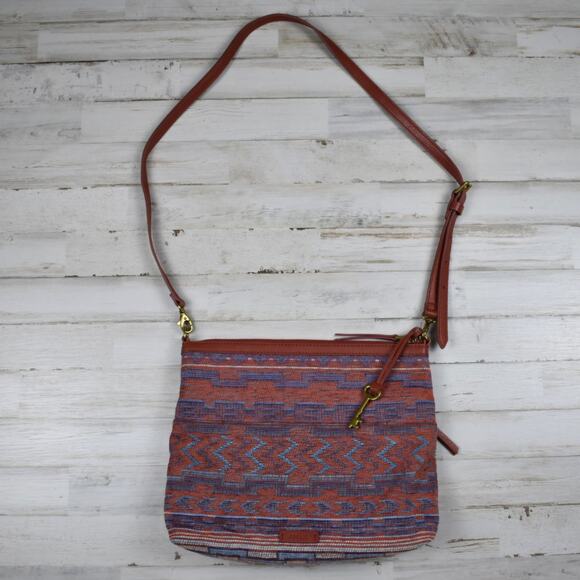 Fossil Fiona multicolor boho geometric print fall tapestry crossbody bag purse - Picture 1 of 12